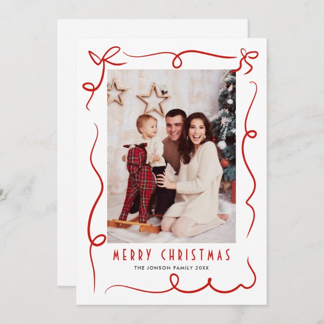 Funky Hand Drawn Scribble Retro Christmas Photo Holiday Card (Front/Back)