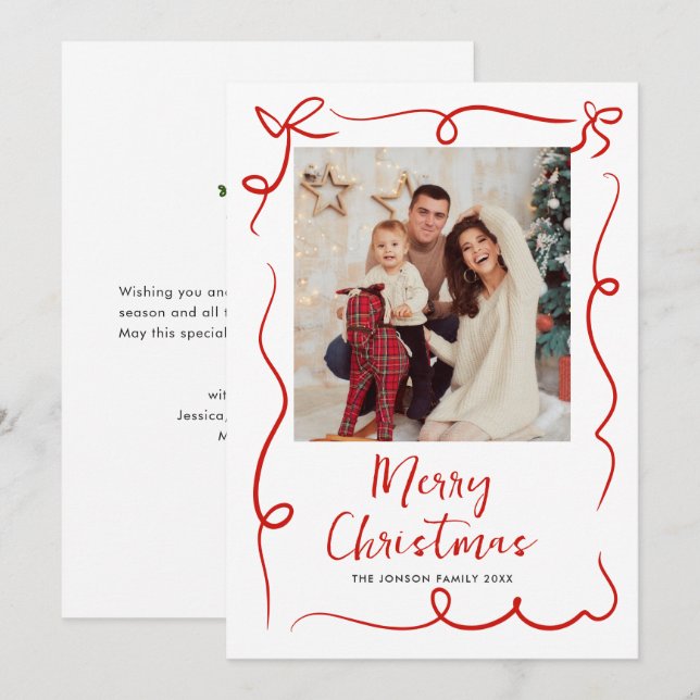 Funky Hand Drawn Scribble Retro Christmas Photo Holiday Card (Front/Back)