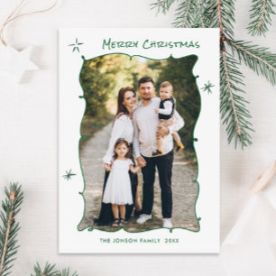 Funky Hand Drawn Scribble Retro Christmas Photo Holiday Card