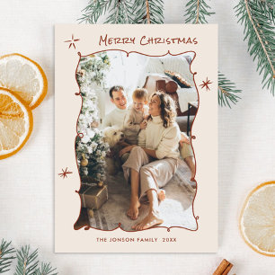 Funky Hand Drawn Scribble Retro Christmas Photo Holiday Card