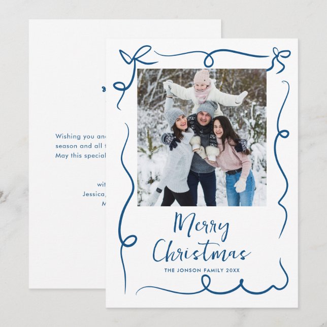 Funky Hand Drawn Scribble Retro Christmas Photo Holiday Card (Front/Back)