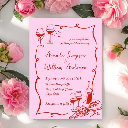 Funky Hand Drawn Scribble Retro Wedding Invitation