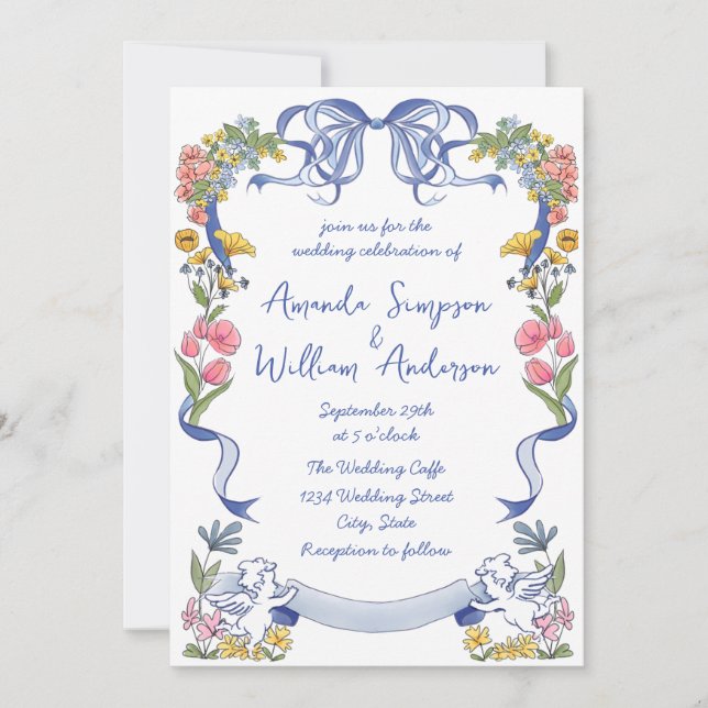 Funky Hand Drawn Scribble Retro Wedding Invitation (Front)