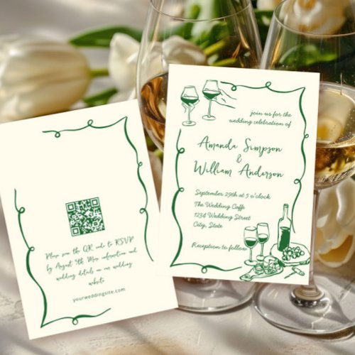 Funky Hand Drawn Scribble Retro Wedding QR code Invitation