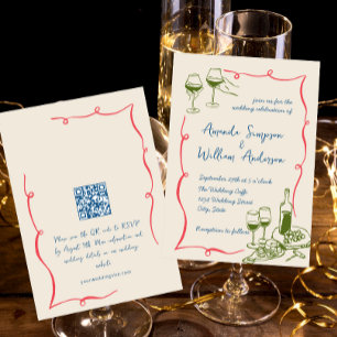 Funky Hand Drawn Scribble Retro Wedding QR code Invitation