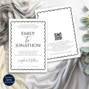 Funky Hand Drawn Wavy Line Border Wedding Invitation