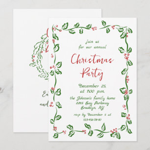 Funky Hand Drawn Whimsical Christmas Holiday Party Invitation