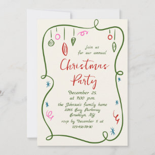 Funky Hand Drawn Whimsical Christmas Holiday Party Invitation
