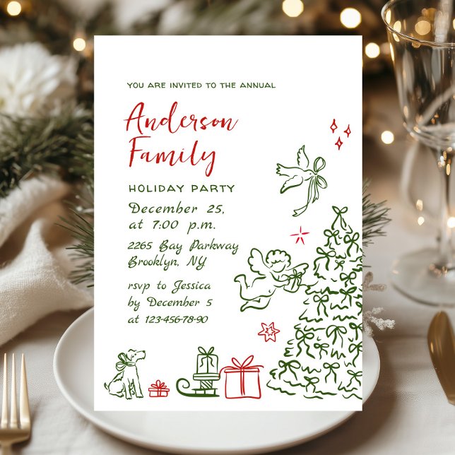 Funky Hand Drawn Whimsical Christmas Holiday Party Invitation (Creator Uploaded)