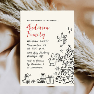 Funky Hand Drawn Whimsical Christmas Holiday Party Invitation
