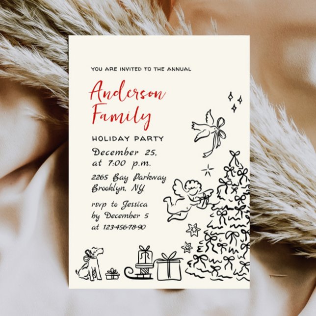 Funky Hand Drawn Whimsical Christmas Holiday Party Invitation (Creator Uploaded)