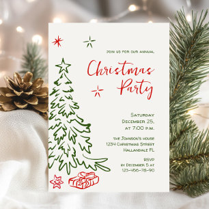 Funky Hand Drawn Whimsical Christmas Holiday Party Invitation