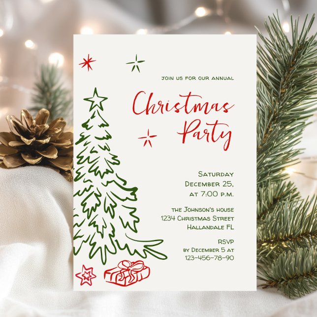Funky Hand Drawn Whimsical Christmas Holiday Party Invitation (Creator Uploaded)