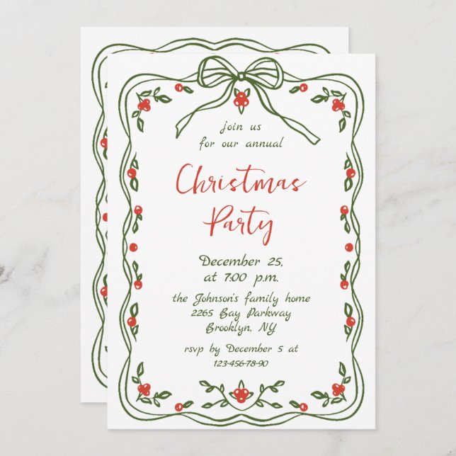 Funky Hand Drawn Whimsical Christmas Holiday Party Invitation (Front/Back)