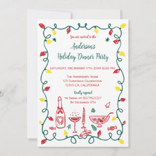 Funky Hand Drawn Whimsical Christmas Party Invitation