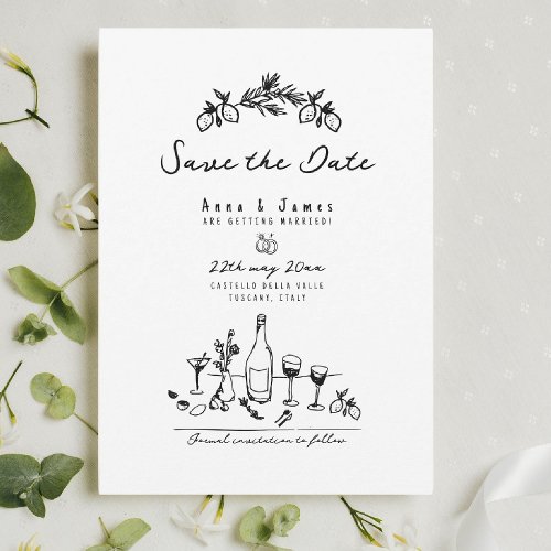 funky hand drawn whimsical Italian wedding Invitation