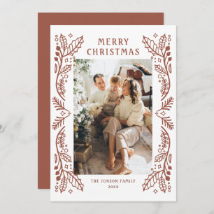 Funky Hand Drawn Whimsical Retro Christmas 2 Photo Holiday Card