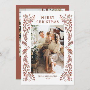 Funky Hand Drawn Whimsical Retro Christmas 5 Photo Holiday Card