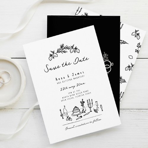 funky hand drawn whimsical trendy Italian wedding Invitation