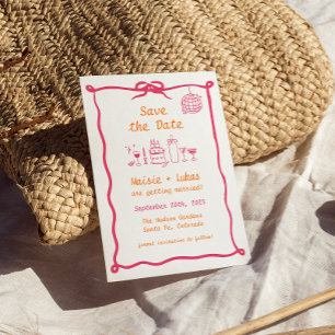 Funky Handwritten Wavy Border Disco Save the Date Invitation