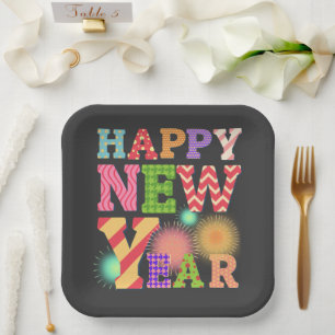 Funky happy new year paper plates