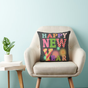 Funky happy new year throw pillow
