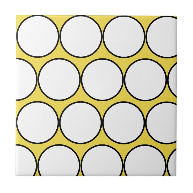 Funky Happy White Black Circles Polka Dot Ceramic Tile (Front)