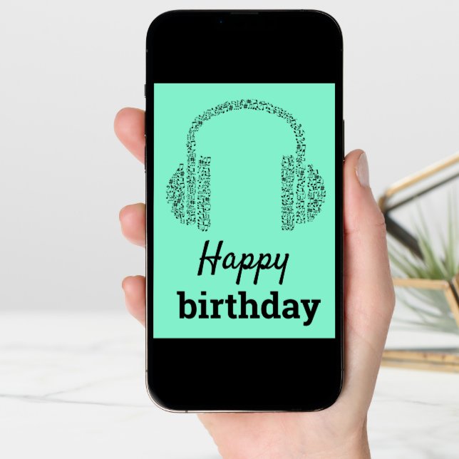 Funky headphones DJ music Happy Birthday Card (Front Digital)