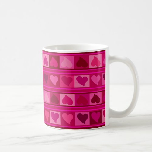 Funky Hearts and Squares Mozaic  fuschia pink Coffee Mug