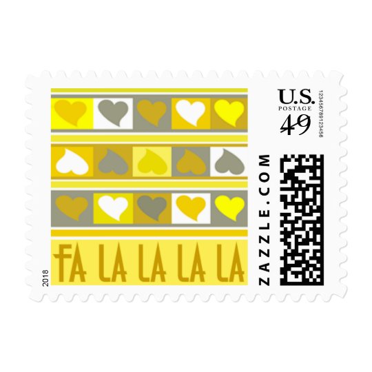 Funky Hearts Fa la la la la | yellow grey Postage