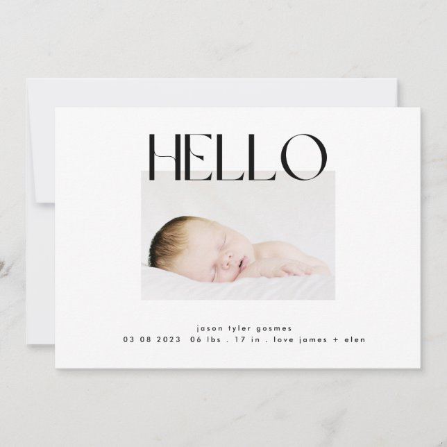 funky hello | black and white modern minimalistic announcement (Front)