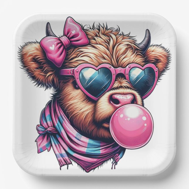 Funky Highland Cow Paper Plate (Front)
