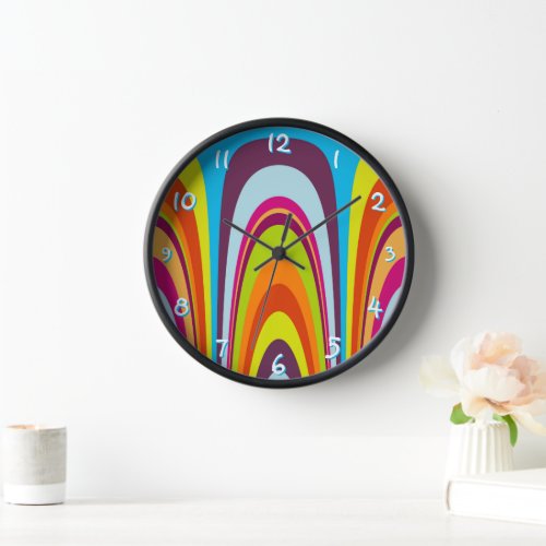 Funky Hip Colorful Retro Modern Wave Art Pattern Wall Clock