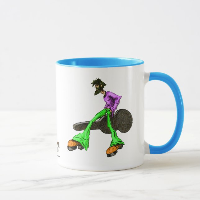 Funky Hipster Guitar Player Cartoon Character Mug (Right)