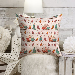 Funky Holiday Pillow 70s Pastel Vintage Joy