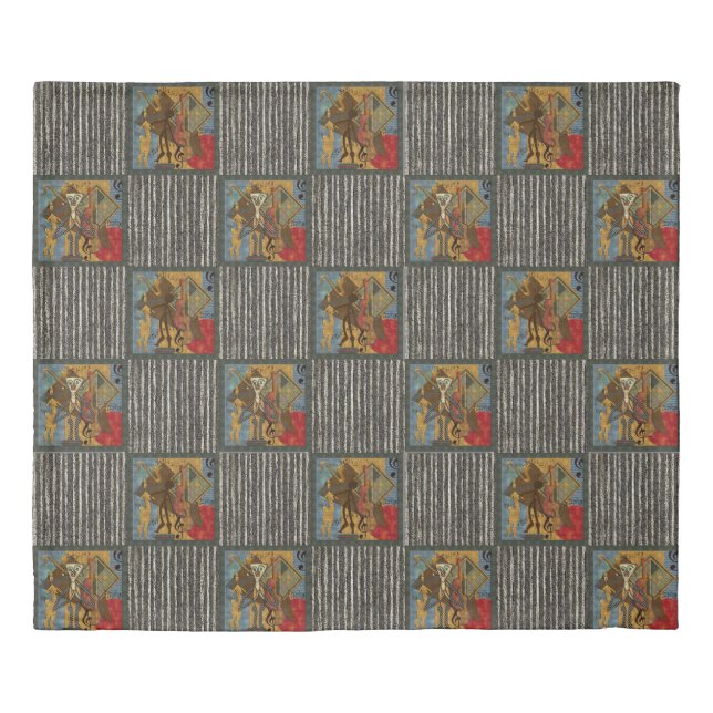 Funky Hot Jazz on Grungy Stripes King Duvet Cover (Front)