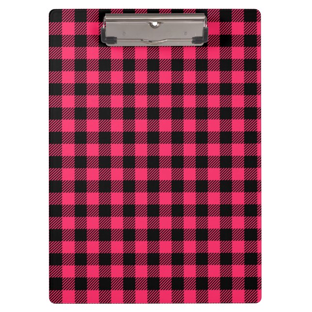 Funky Hot Pink And Black Buffalo Checkered Pattern Clipboard (Front)