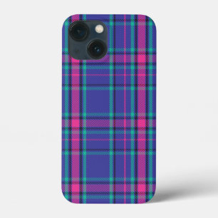 Funky Hot Pink and Purple Plaid Tartan iPhone 13 Mini Case