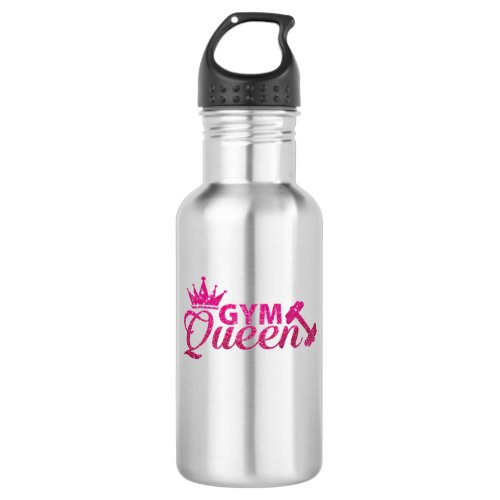 Funky hot pink faux glitter Gym Queen Stainless Steel Water Bottle