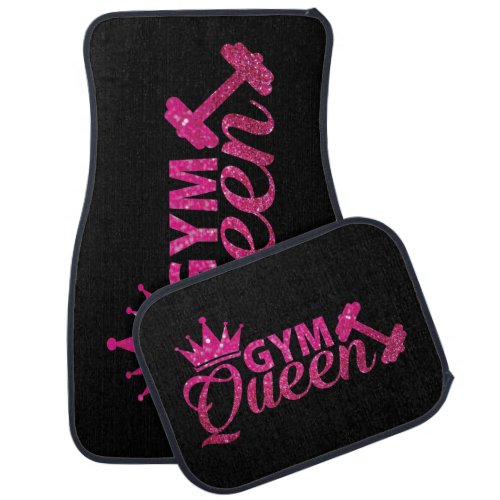 Funky hot pink faux glitter gym queen text  car floor mat