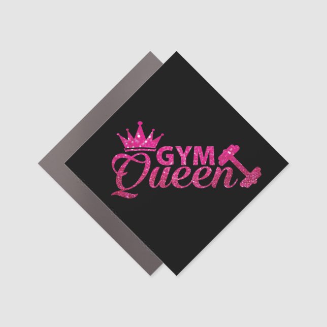 Funky hot pink faux glitter gym queen text  car magnet (Front)