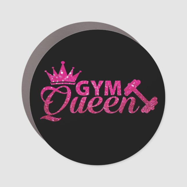 Funky hot pink faux glitter gym queen text car magnet (Front)
