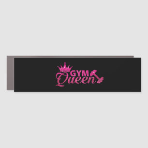 Funky hot pink faux glitter gym queen text car magnet