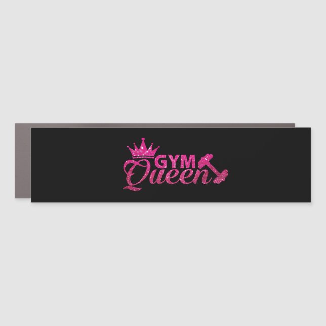 Funky hot pink faux glitter gym queen text  car magnet (Front)