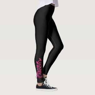Funky hot pink faux glitter gym queen text leggings