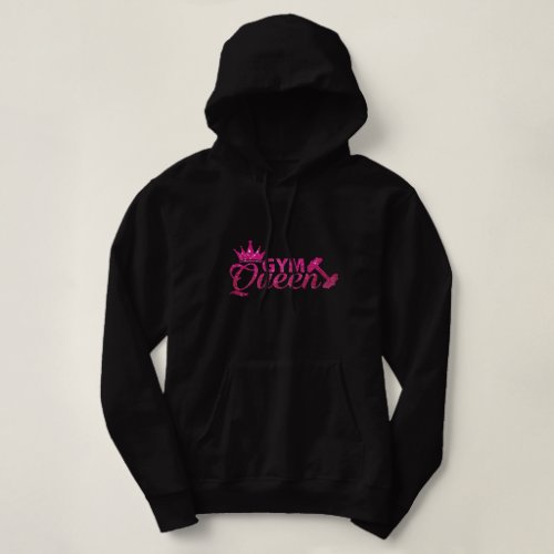Funky Hot pink on black faux glitter Gym Queen  Hoodie