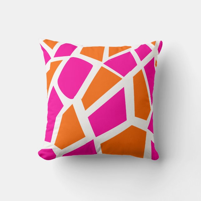 Funky Hot Pink Orange Giraffe Print Girly Pattern Throw Pillow (Front)
