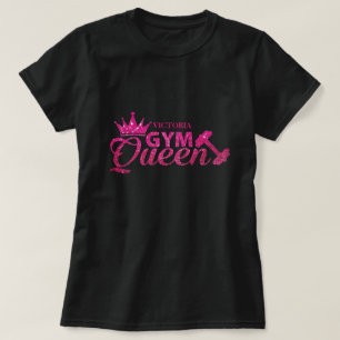 Funky hot pink personalised faux glitter Gym Queen T-Shirt