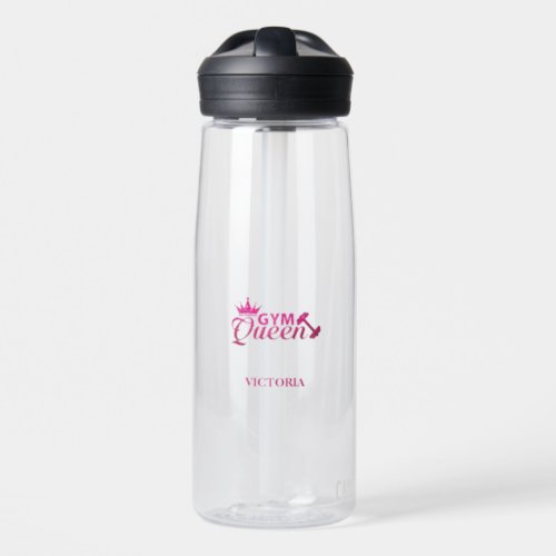 Funky hot pink personalised faux glitter Gym Queen Water Bottle