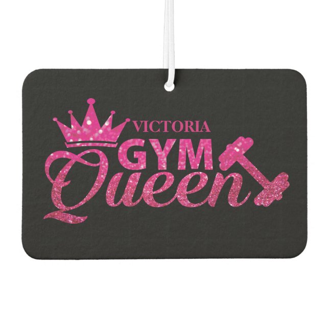 Funky hot pink personalized faux glitter Gym Queen Air Freshener (Front)